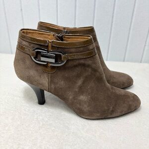 Sofft Brown Suede Ankle Booties with Buckle Detail Size 9M